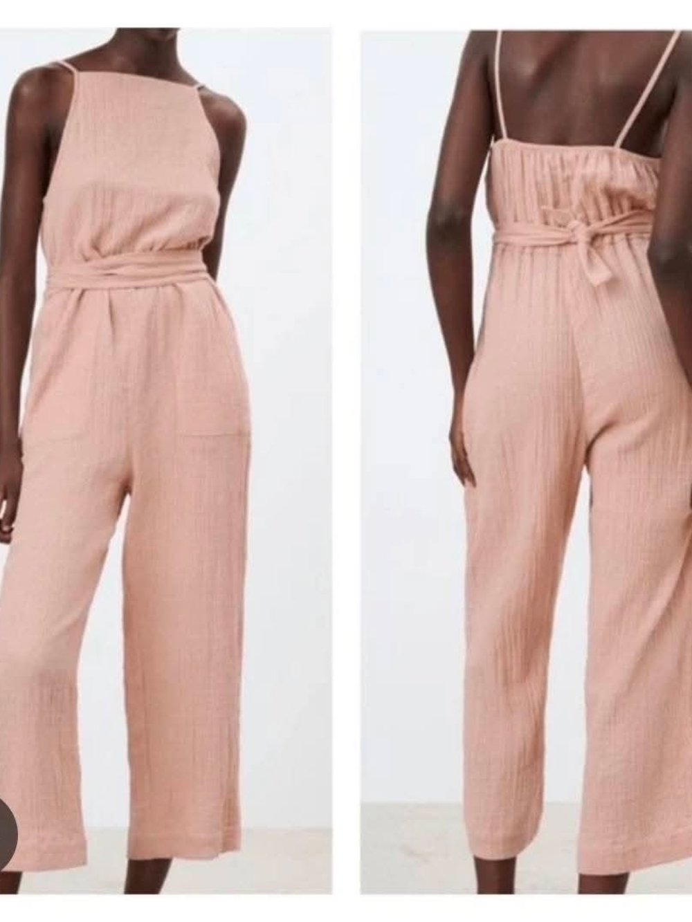 Zara Blush Pink Gauze Wide-Leg Jumpsuit Size Medium
